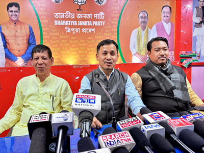 BJP leaders brief media persons at party headquarters in Agartala on December 1st.